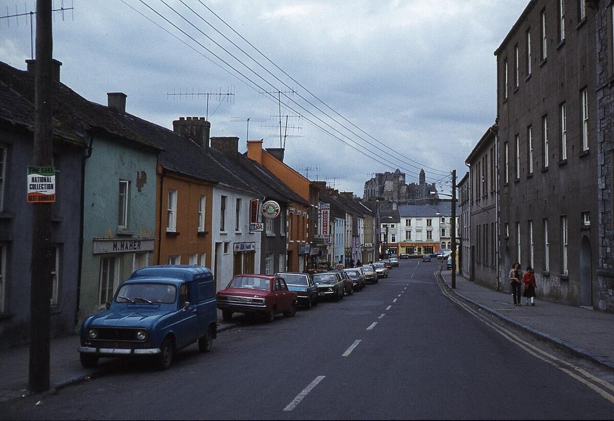 Friar Street in Cashel, a quiet town street with shops and houses